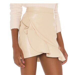 Majorelle Poseidon Vegan Faux Leather Ruffle Mini Skirt in Bone White M